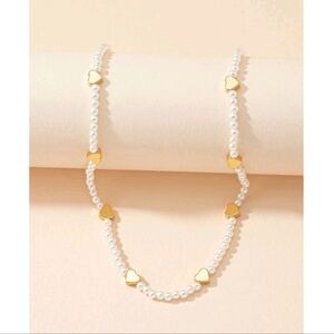 NEW! Anthropologie Bohemian Pearl & Heart Station Gold Plated Necklace